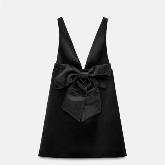 Zara Black Mini Dress with Bow Detail - Picture 3 of 12
